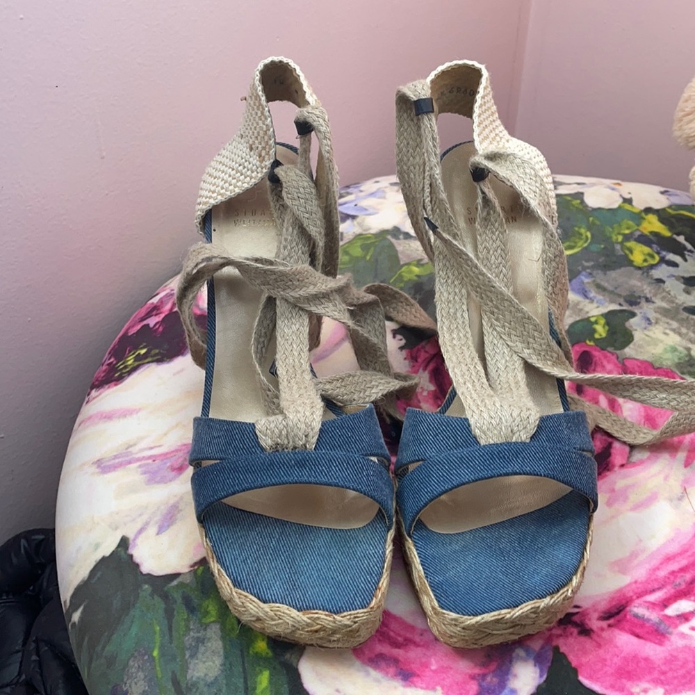 Stuart Weitzman Denim Tie Up Pump